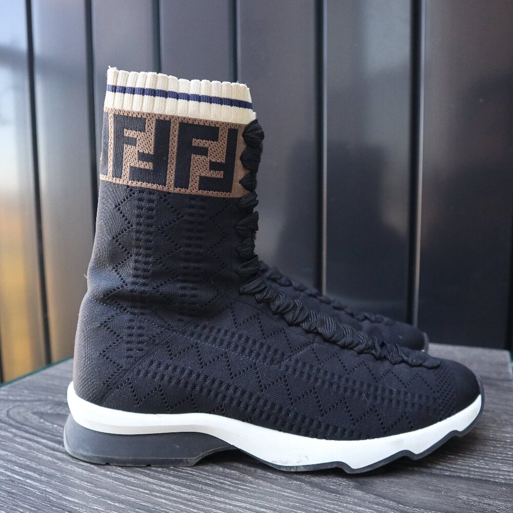 Fendi Hi-Top Quilted FF Rockoko Sock Sneaker